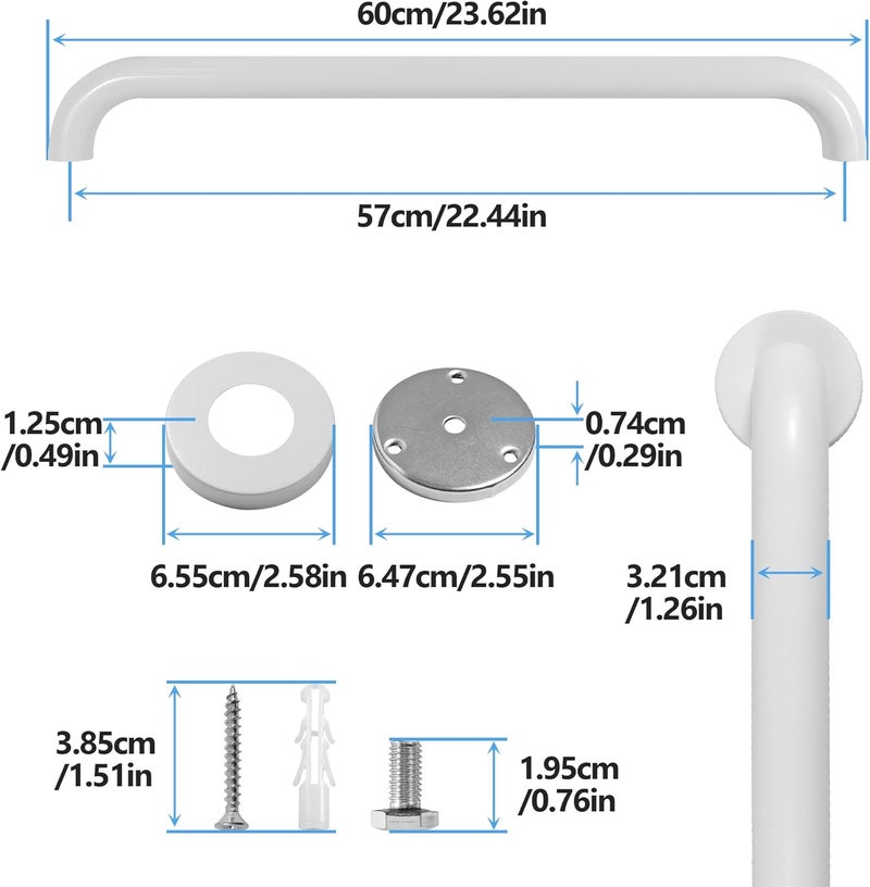 Rackickyer Shower Grab Bar, 2 Pack 24 Inch White Bathroom Safety Bar, 1.25" Diameter 304 Stainless Steel Grab Bars for Bathtubs and Showers, Handicap Shower Grab Bar for Seniors Elderly - Image 2
